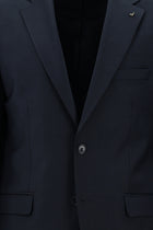 Koyu Lacivert Slim Fit Dar Kesim Yünlü Klasik Takım Elbise