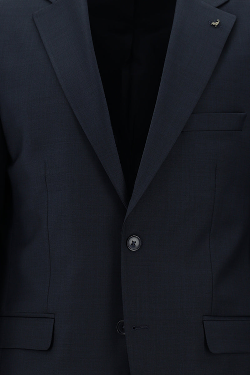 Koyu Lacivert Slim Fit Dar Kesim Yünlü Klasik Takım Elbise