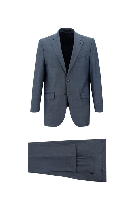 Koyu Mavi  Slim Fit Dar Kesim Yünlü Klasik Takım Elbise