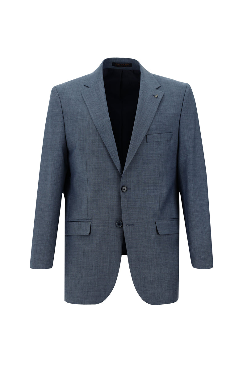 Koyu Mavi  Relaxed Fit Rahat Kesim Yünlü Klasik Takım Elbise