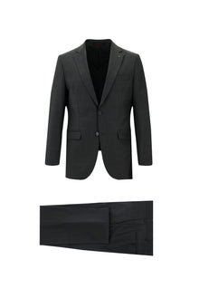 Koyu Antrasit Slim Fit Dar Kesim Yünlü Klasik Takım Elbise