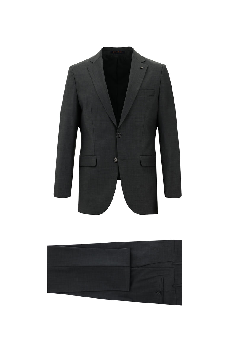 Koyu Antrasit Slim Fit Dar Kesim Yünlü Klasik Takım Elbise