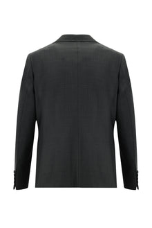 Koyu Antrasit Slim Fit Dar Kesim Yünlü Klasik Takım Elbise