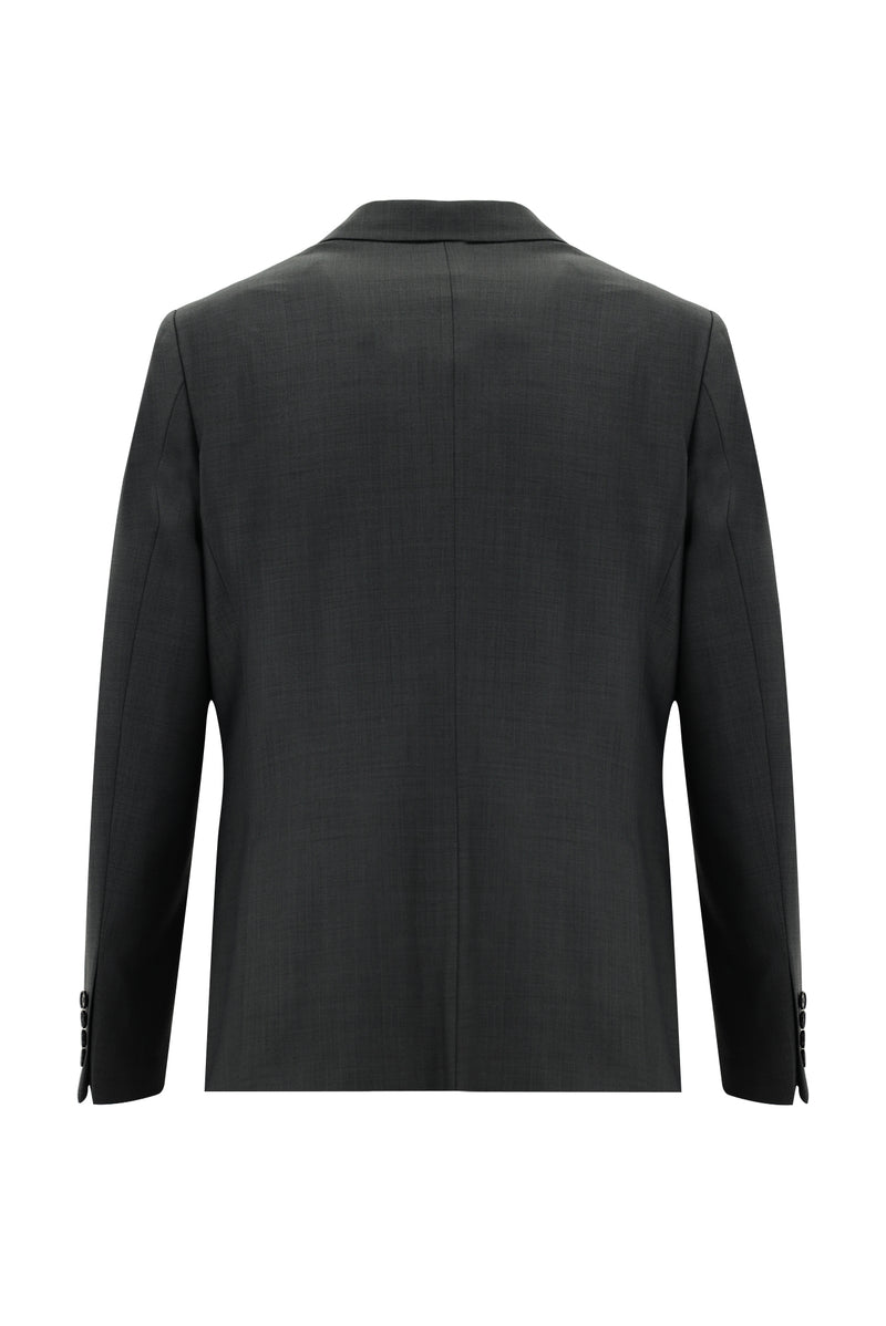 Koyu Antrasit Slim Fit Dar Kesim Yünlü Klasik Takım Elbise