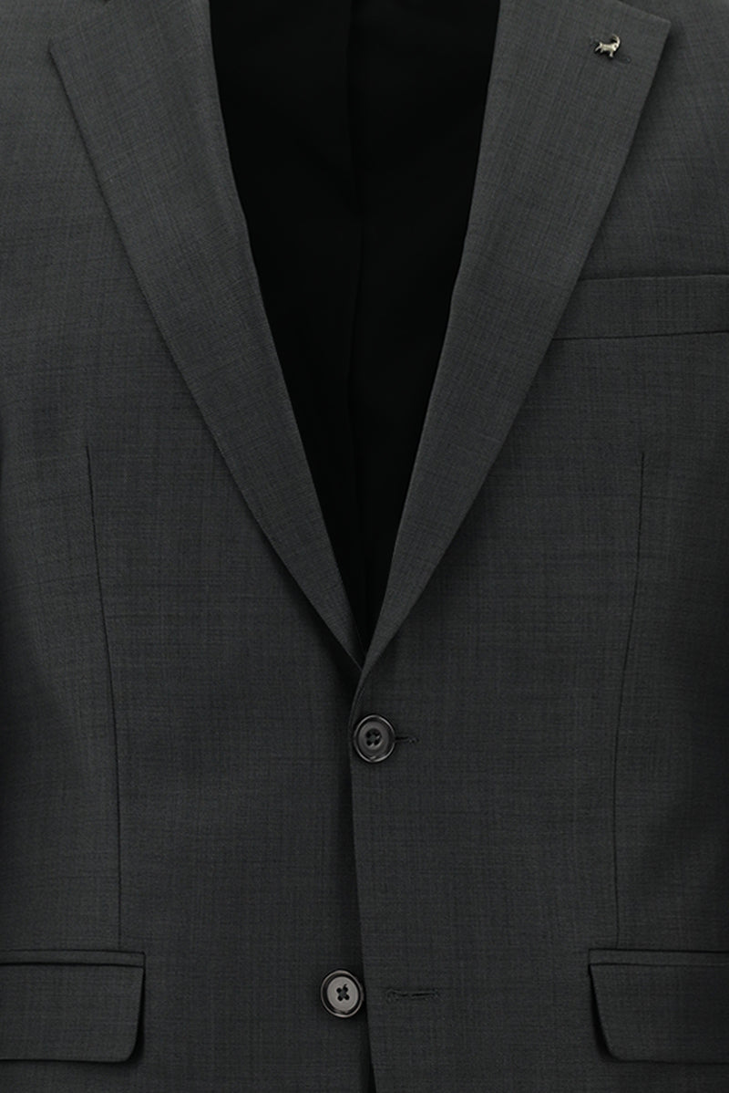 Koyu Antrasit Slim Fit Dar Kesim Yünlü Klasik Takım Elbise