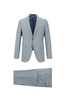 Açık Mavi Slim Fit Dar Kesim Yünlü Klasik Takım Elbise