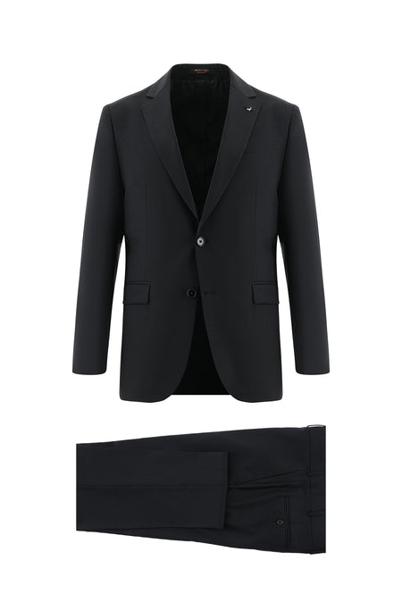 Siyah Relaxed Fit Rahat Kesim Yünlü Klasik Takım Elbise