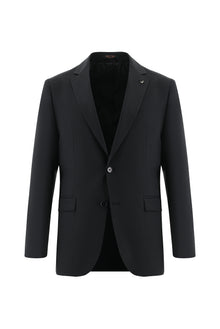 Siyah Relaxed Fit Rahat Kesim Yünlü Klasik Takım Elbise