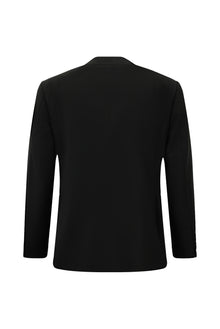 Siyah Relaxed Fit Rahat Kesim Desenli Yünlü Klasik Takım Elbise