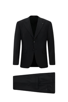 Koyu Lacivert Relaxed Fit Rahat Kesim Desenli Yünlü Klasik Takım Elbise