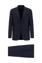 Koyu Lacivert Slim Fit Dar Kesim Yünlü Klasik Desenli Takım Elbise