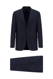 Koyu Lacivert Slim Fit Dar Kesim Yünlü Klasik Desenli Takım Elbise