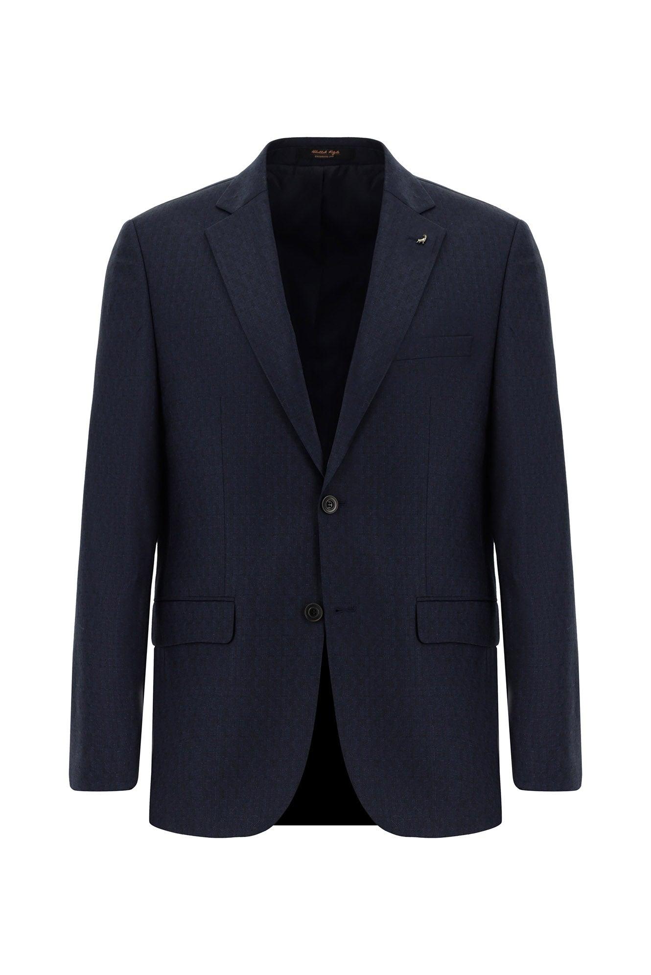 Koyu Lacivert Slim Fit Dar Kesim Yünlü Klasik Desenli Takım Elbise