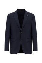 Koyu Lacivert Slim Fit Dar Kesim Yünlü Klasik Desenli Takım Elbise