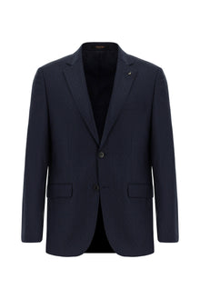 Koyu Lacivert Slim Fit Dar Kesim Yünlü Klasik Desenli Takım Elbise