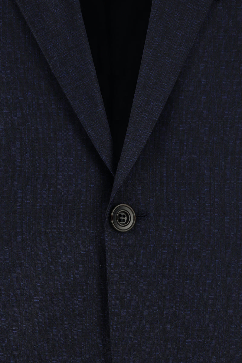 Koyu Lacivert Slim Fit Dar Kesim Yünlü Klasik Desenli Takım Elbise