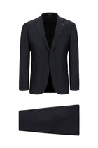 Koyu Antrasit Relaxed Fit Rahat Kesim Yünlü Klasik Desenli Takım Elbise