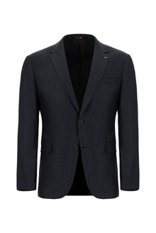 Koyu Antrasit Relaxed Fit Rahat Kesim Yünlü Klasik Desenli Takım Elbise