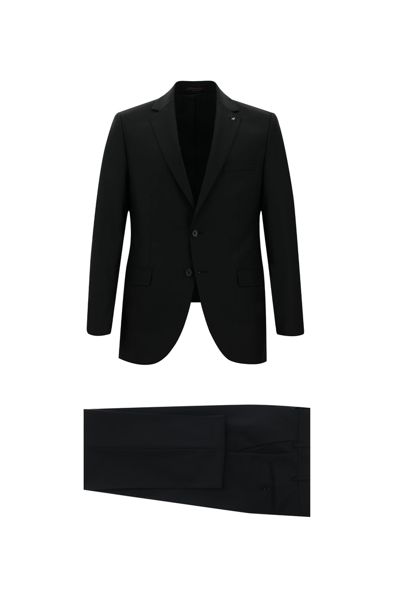 Siyah Yünlü Klasik Çizgili Takım Elbise