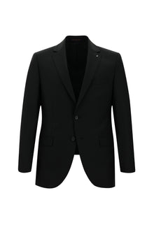 Siyah Regular Fit Yünlü Klasik Çizgili Takım Elbise