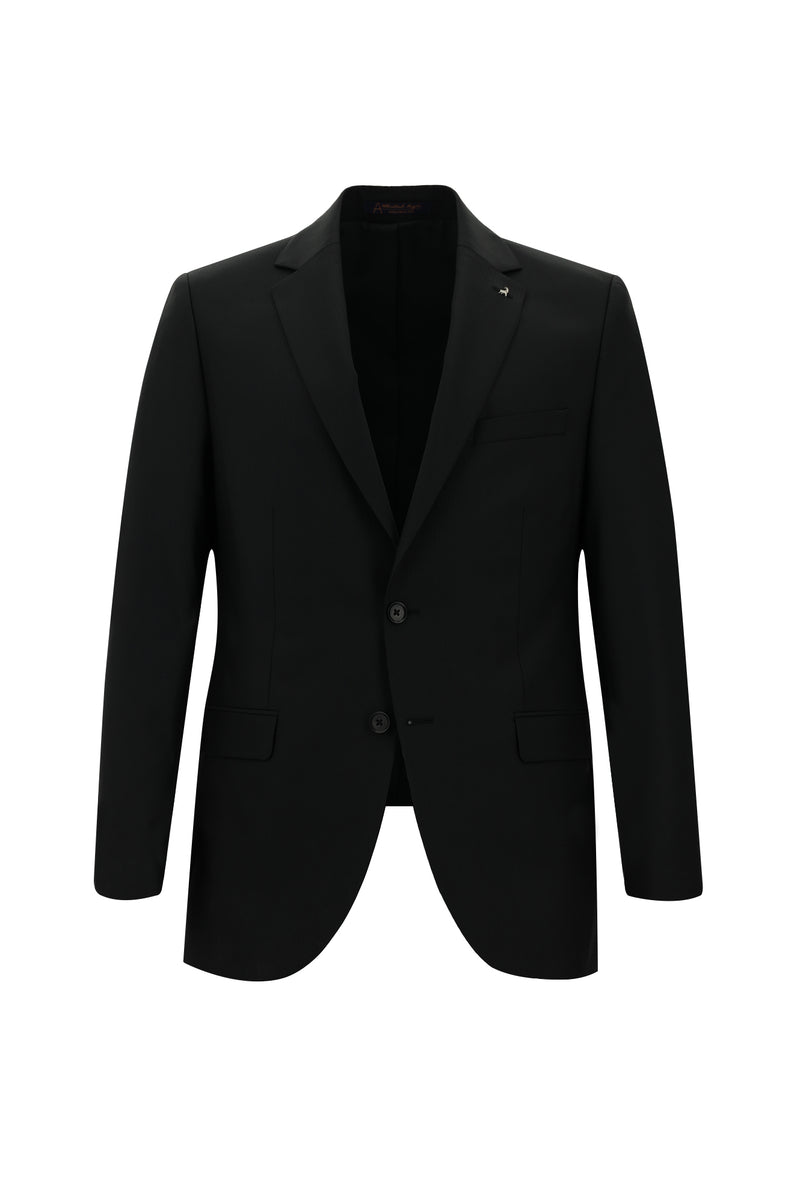 Siyah Yünlü Klasik Çizgili Takım Elbise