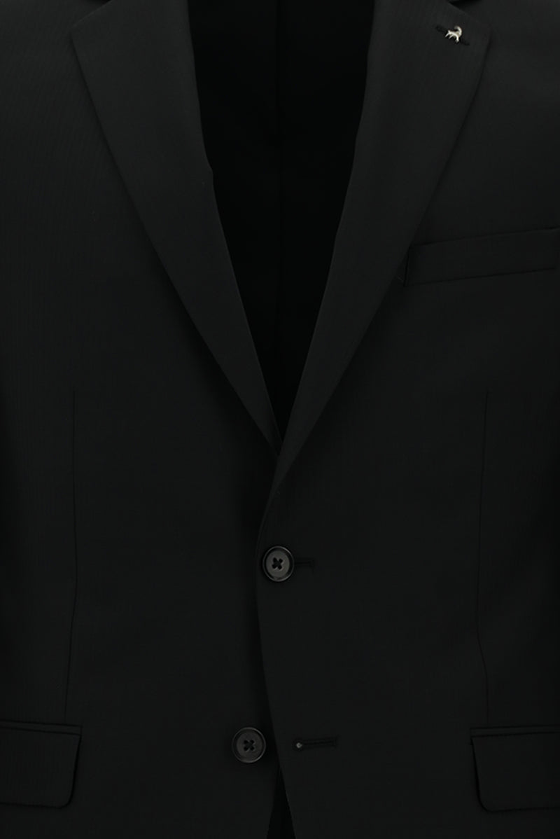 Siyah Yünlü Klasik Çizgili Takım Elbise