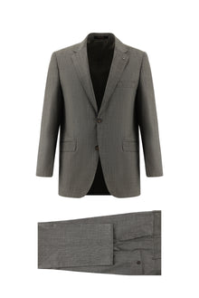 Orta Kahve Yünlü Klasik Desenli Takım Elbise