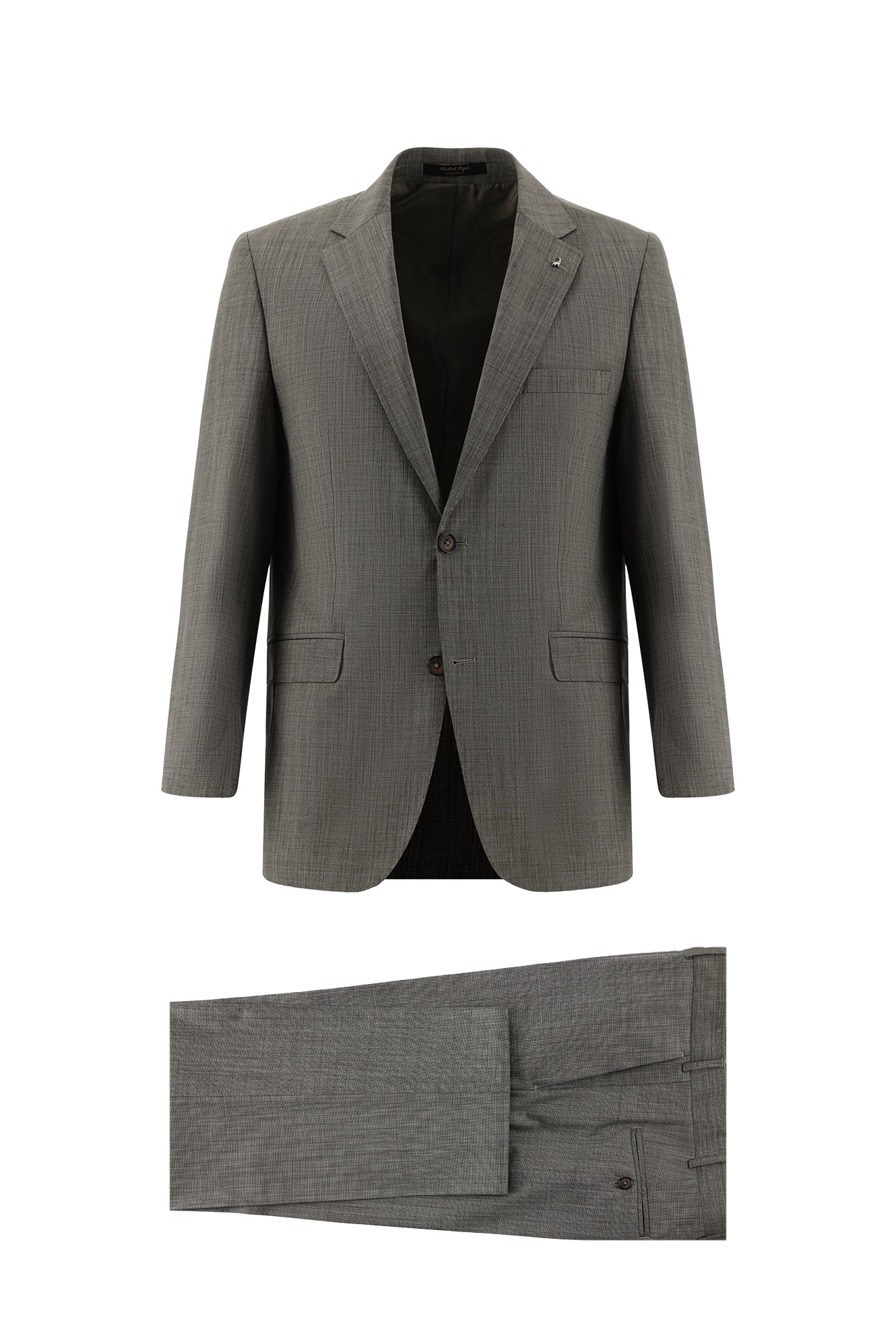 Orta Kahve Slim Fit Dar Kesim Yünlü Klasik Desenli Takım Elbise