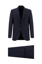 Koyu Lacivert Regular Fit Yünlü Klasik Desenli Takım Elbise