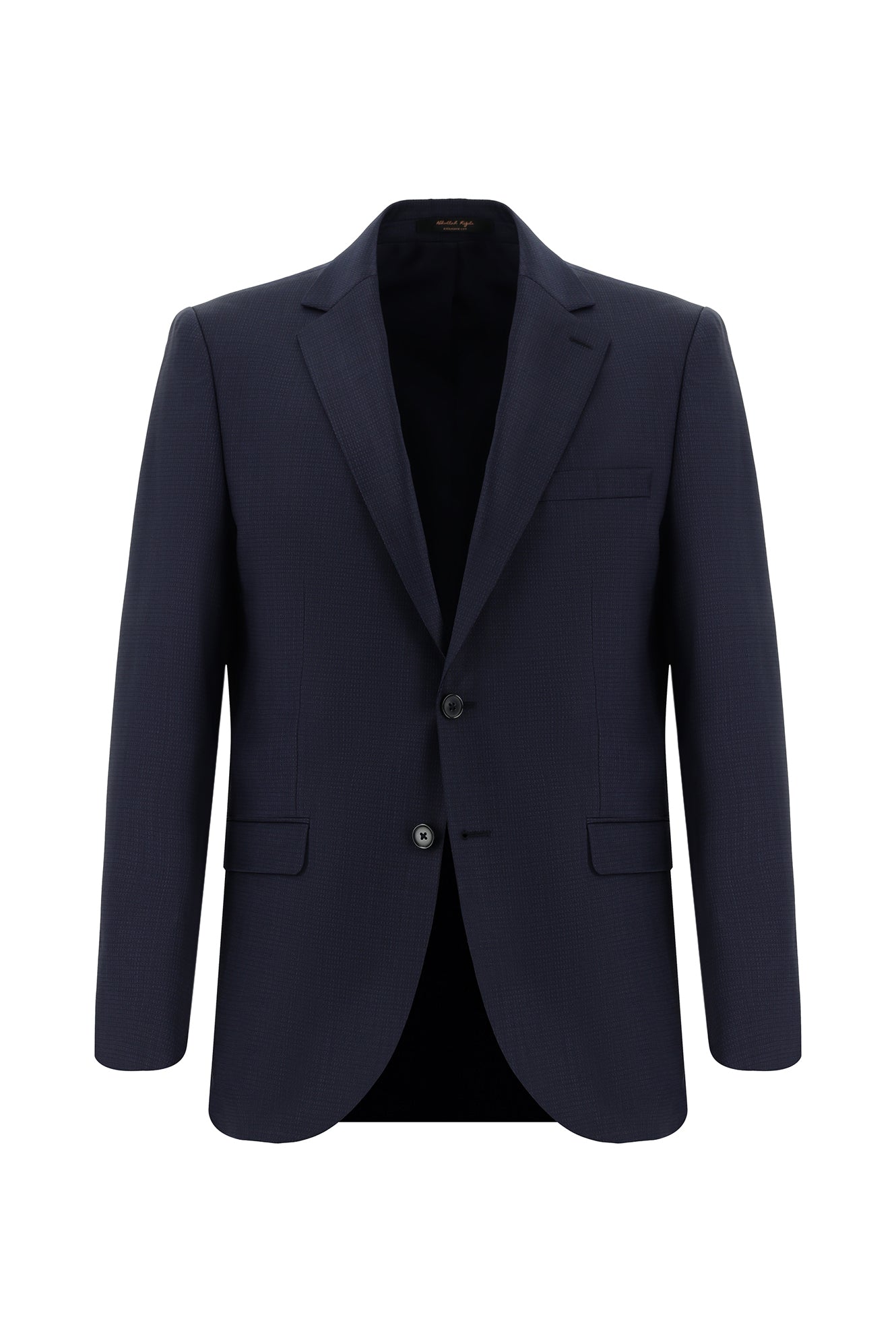 Koyu Lacivert Regular Fit Yünlü Klasik Desenli Takım Elbise