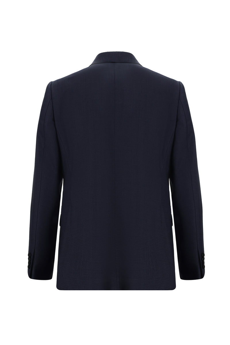 Koyu Lacivert Regular Fit Yünlü Klasik Desenli Takım Elbise