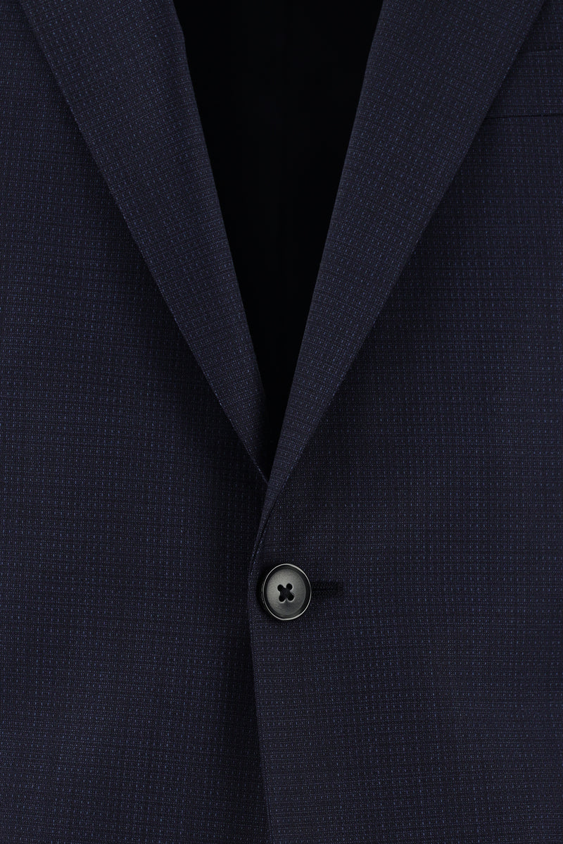 Koyu Lacivert Regular Fit Yünlü Klasik Desenli Takım Elbise