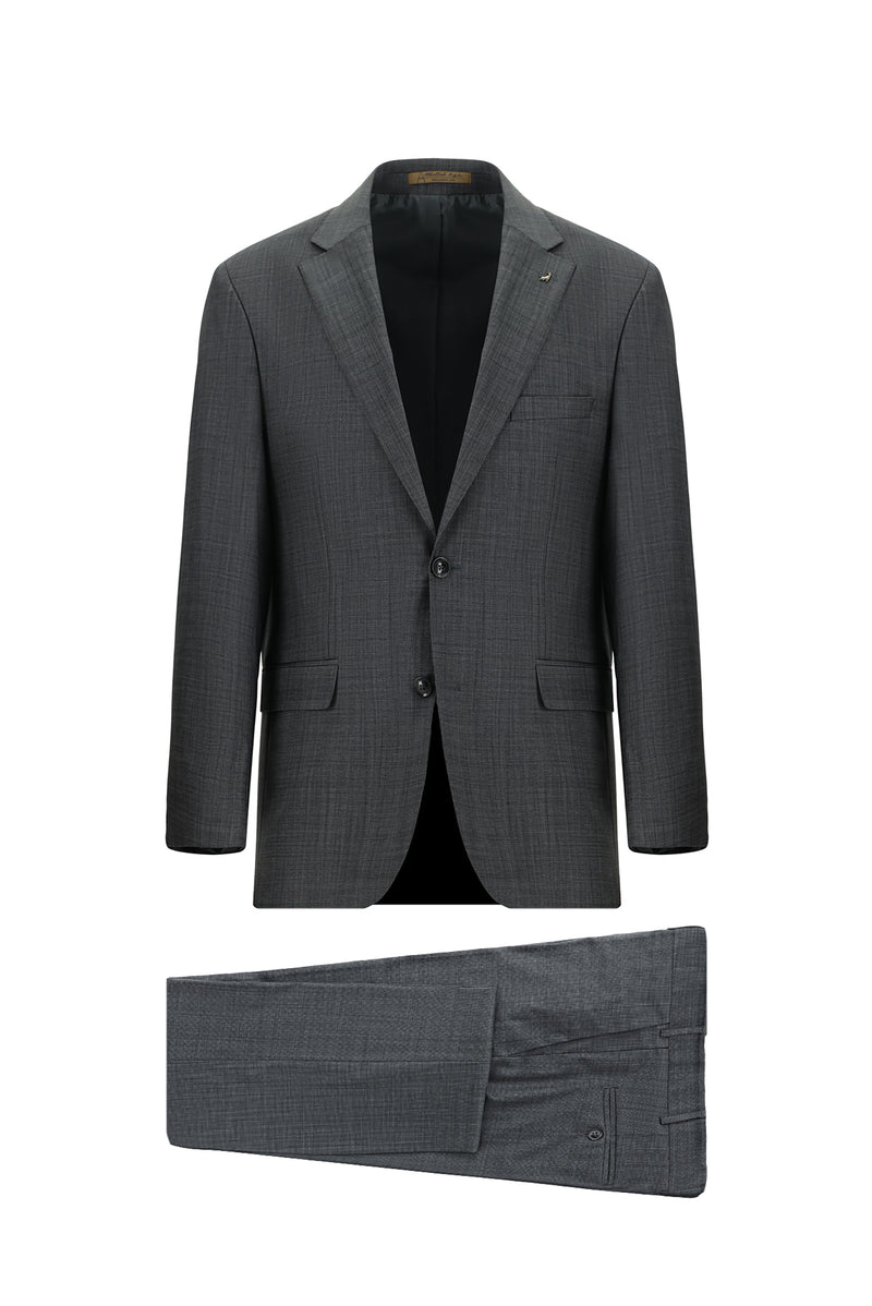 Koyu Antrasit Relaxed Fit Rahat Kesim Yünlü Klasik Takım Elbise