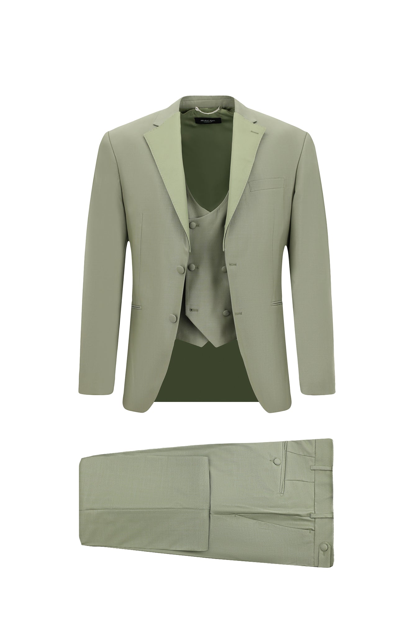 Açık Haki Regular Fit Mono Yaka Yelekli Yün Smokin & Damatlık