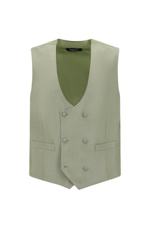 Açık Haki Regular Fit Mono Yaka Yelekli Yün Smokin & Damatlık