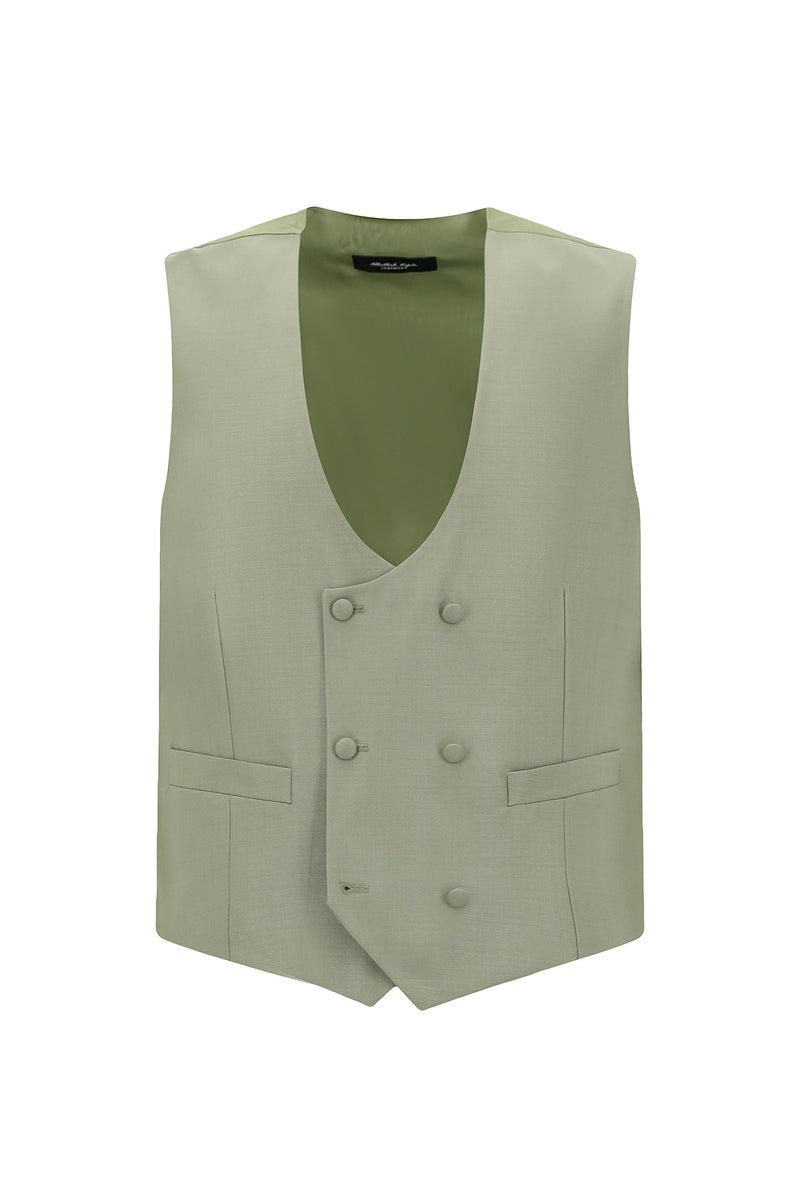 Açık Haki Regular Fit Mono Yaka Yelekli Yün Smokin & Damatlık