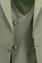 Açık Haki Regular Fit Mono Yaka Yelekli Yün Smokin & Damatlık