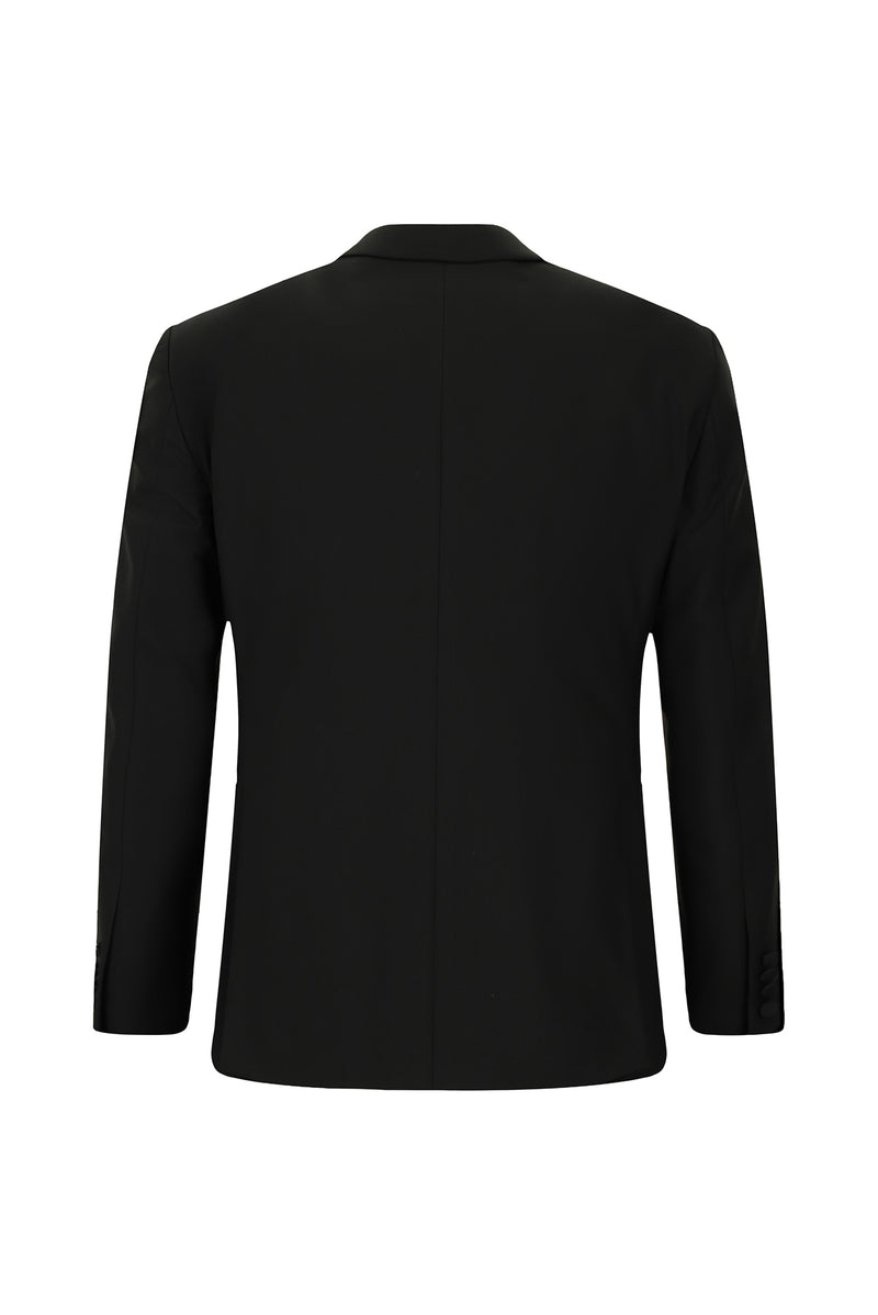 Siyah Slim Fit Dar Kesim Mono Yaka Yünlü Smokin & Damatlık