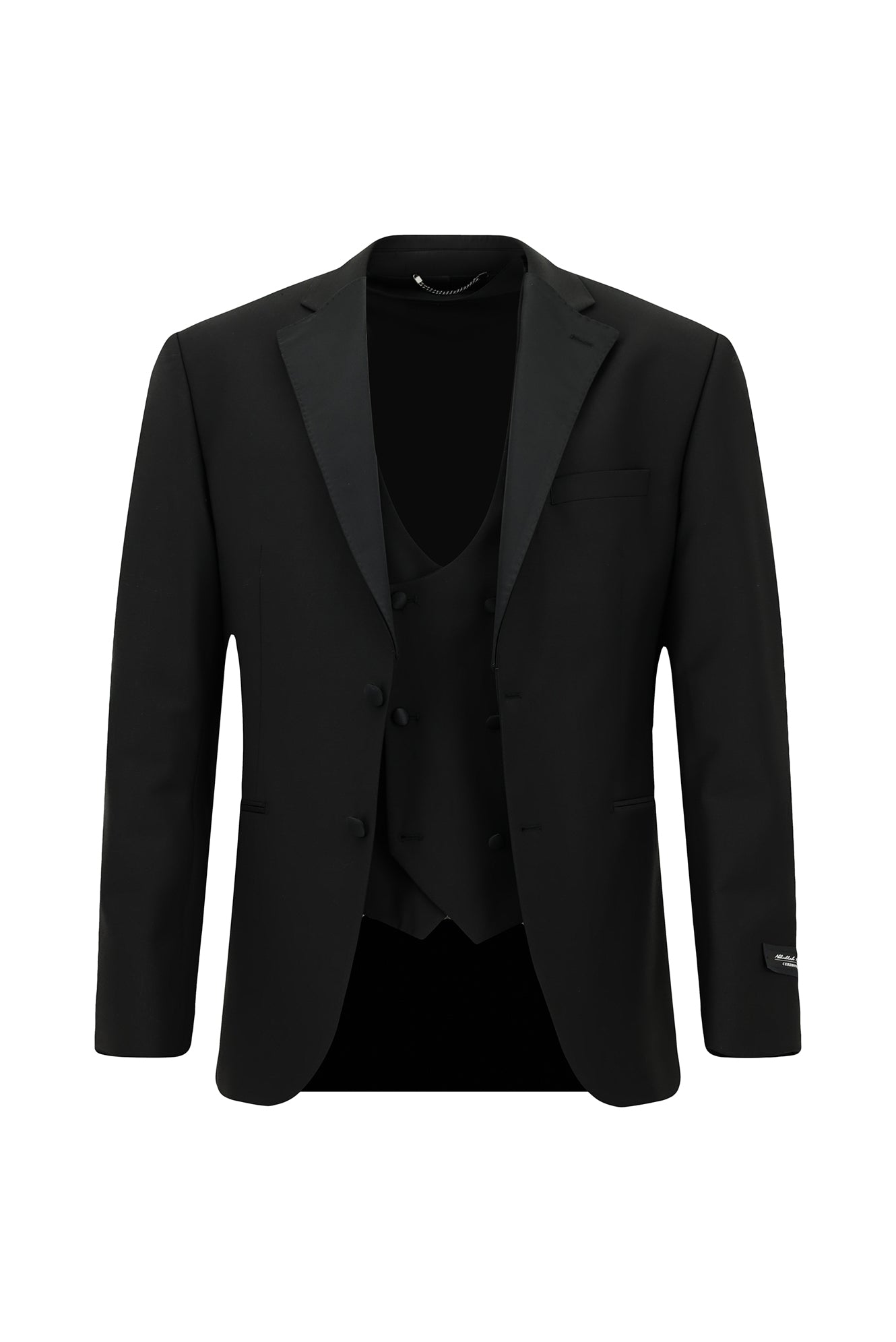 Siyah Regular Fit Mono Yaka Yelekli Yünlü Smokin & Damatlık