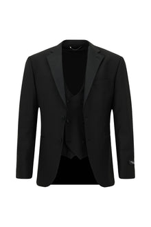 Siyah Regular Fit Mono Yaka Yelekli Yünlü Smokin & Damatlık