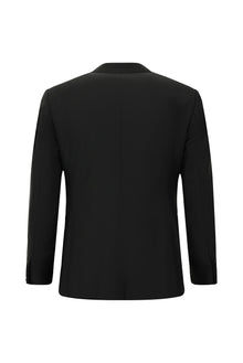 Siyah Muscle Fit Mono Yaka Yelekli Yünlü Smokin & Damatlık