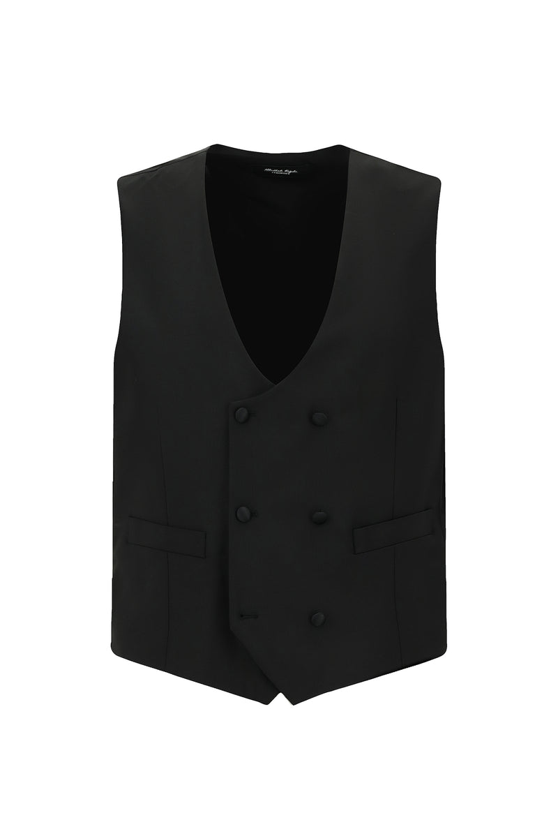 Siyah Regular Fit Mono Yaka Yelekli Yünlü Smokin & Damatlık