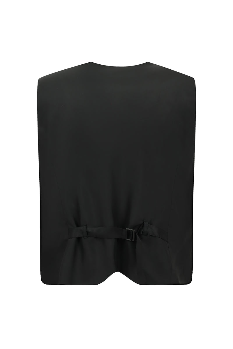 Siyah Regular Fit Mono Yaka Yelekli Yünlü Smokin & Damatlık