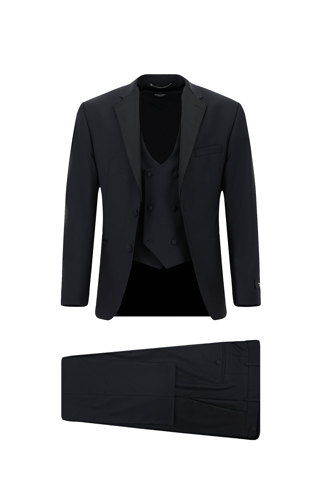 Koyu Lacivert Regular Fit Mono Yaka Yelekli Yünlü Smokin & Damatlık