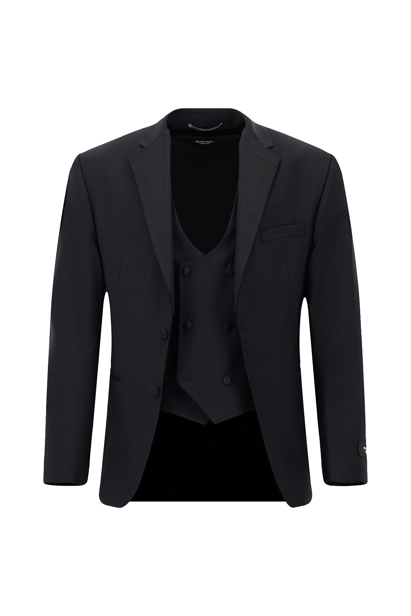 Koyu Lacivert Regular Fit Mono Yaka Yelekli Yünlü Smokin & Damatlık