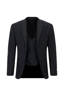 Koyu Lacivert Regular Fit Mono Yaka Yelekli Yünlü Smokin & Damatlık