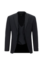 Koyu Lacivert Muscle Fit Mono Yaka Yelekli Yünlü Smokin & Damatlık