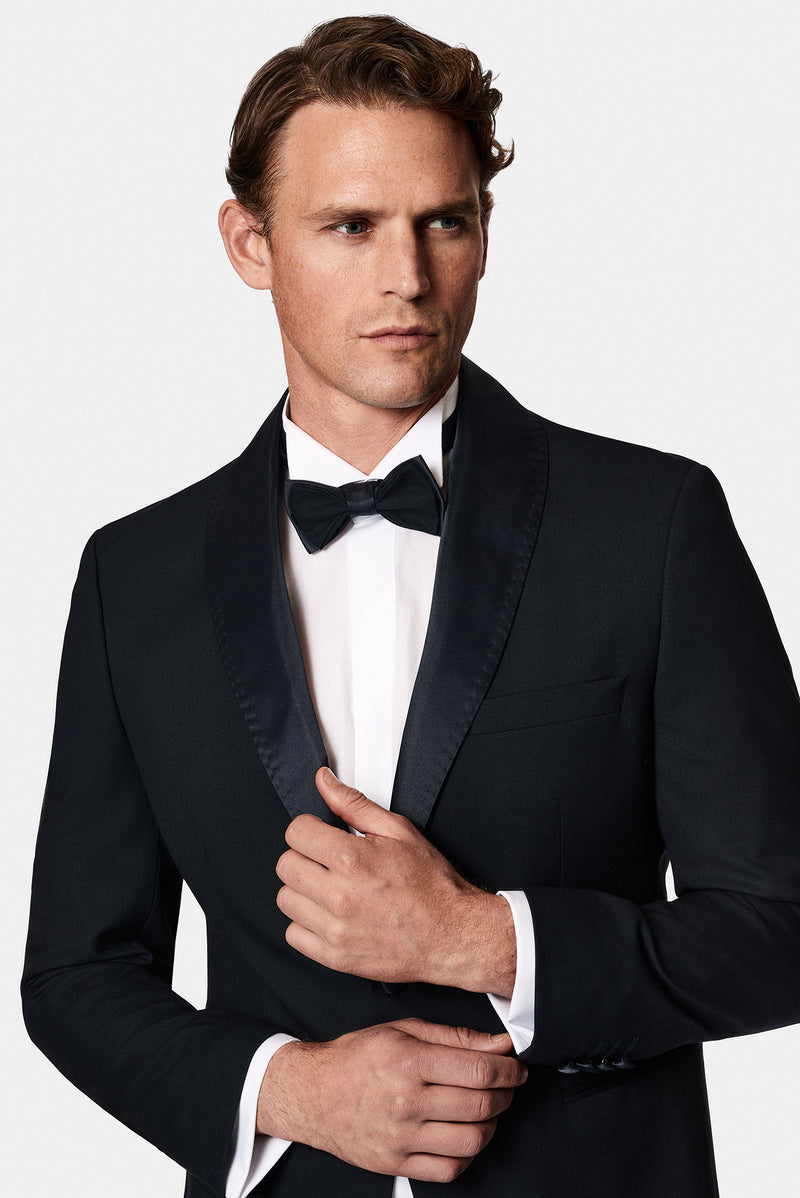 Siyah 4 Drop Relaxed Fit Rahat Kesim Şal Yaka Yün Smokin & Damatlık