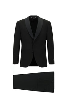 Siyah 4 Drop Relaxed Fit Rahat Kesim Şal Yaka Yün Smokin & Damatlık