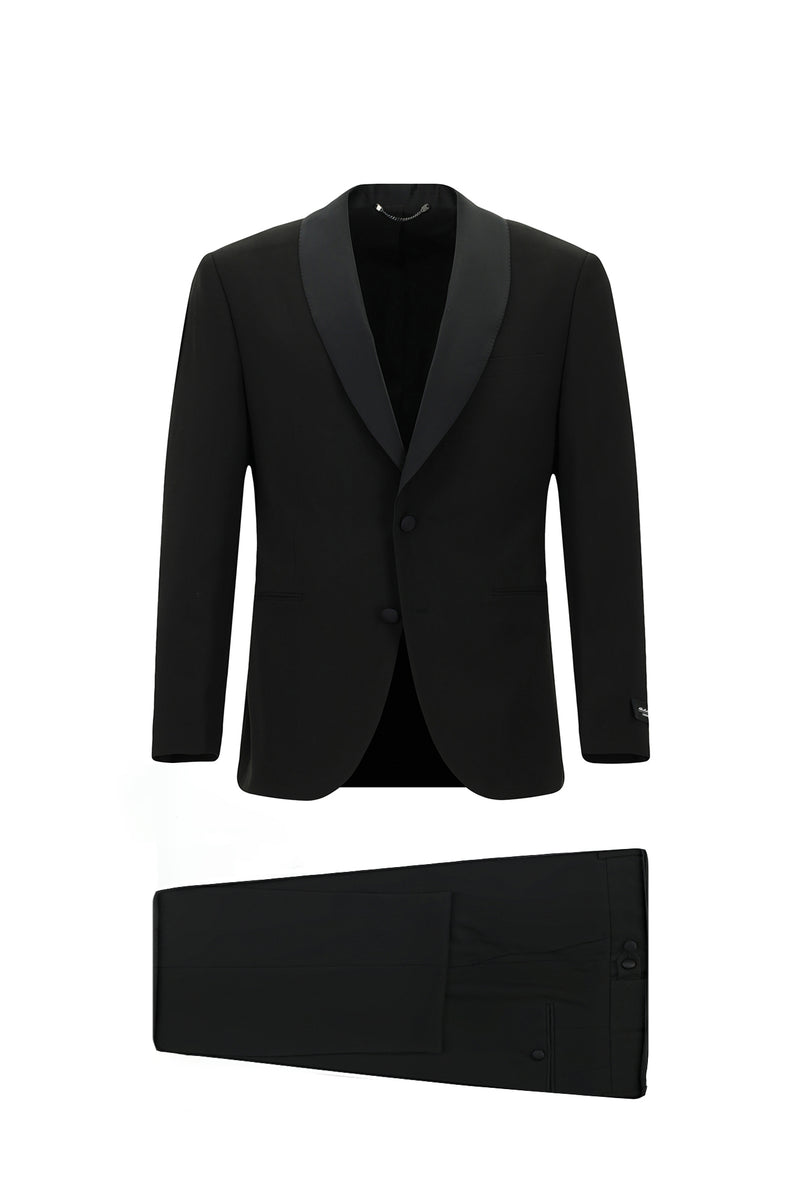 Siyah 4 Drop Relaxed Fit Rahat Kesim Şal Yaka Yün Smokin & Damatlık